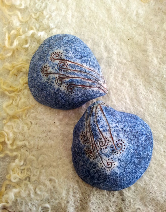 Petite clam dishes with carved detail, oxide washes